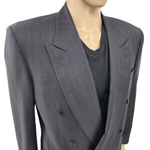 Canali Proposta Charcoal Pinstripe Double-Breasted Wool Blazer Size 48